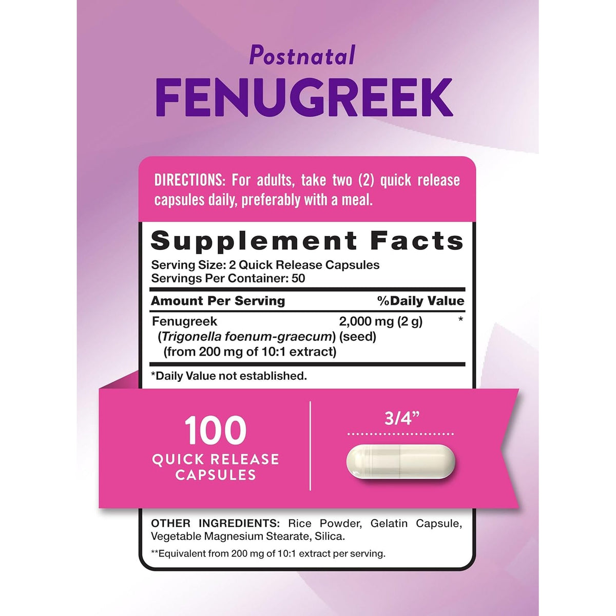 Nature'S Truth Fenugreek Seed Capsules for Women | 100 Count | Non-Gmo and Gluten Free Supplement