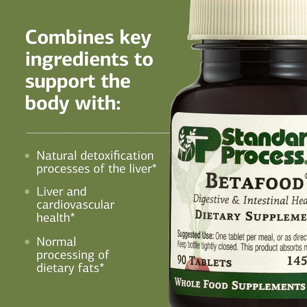 Standard Process Betafood - Supports Digestion & Intestinal Function with Beets - Aids a Healthy Heart & Liver Health - Gluten-Free, Non-Dairy & Non-Soy - 90 Tablets (90 Servings)