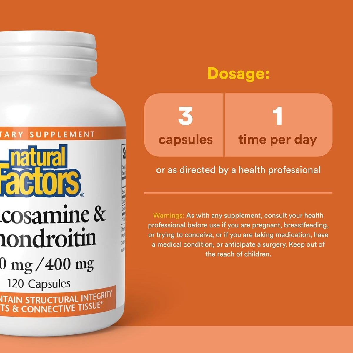 Natural Factors, Glucosamine & Chondroitin, Supports Healthy Joints and Connective Tissue, 120 Capsules
