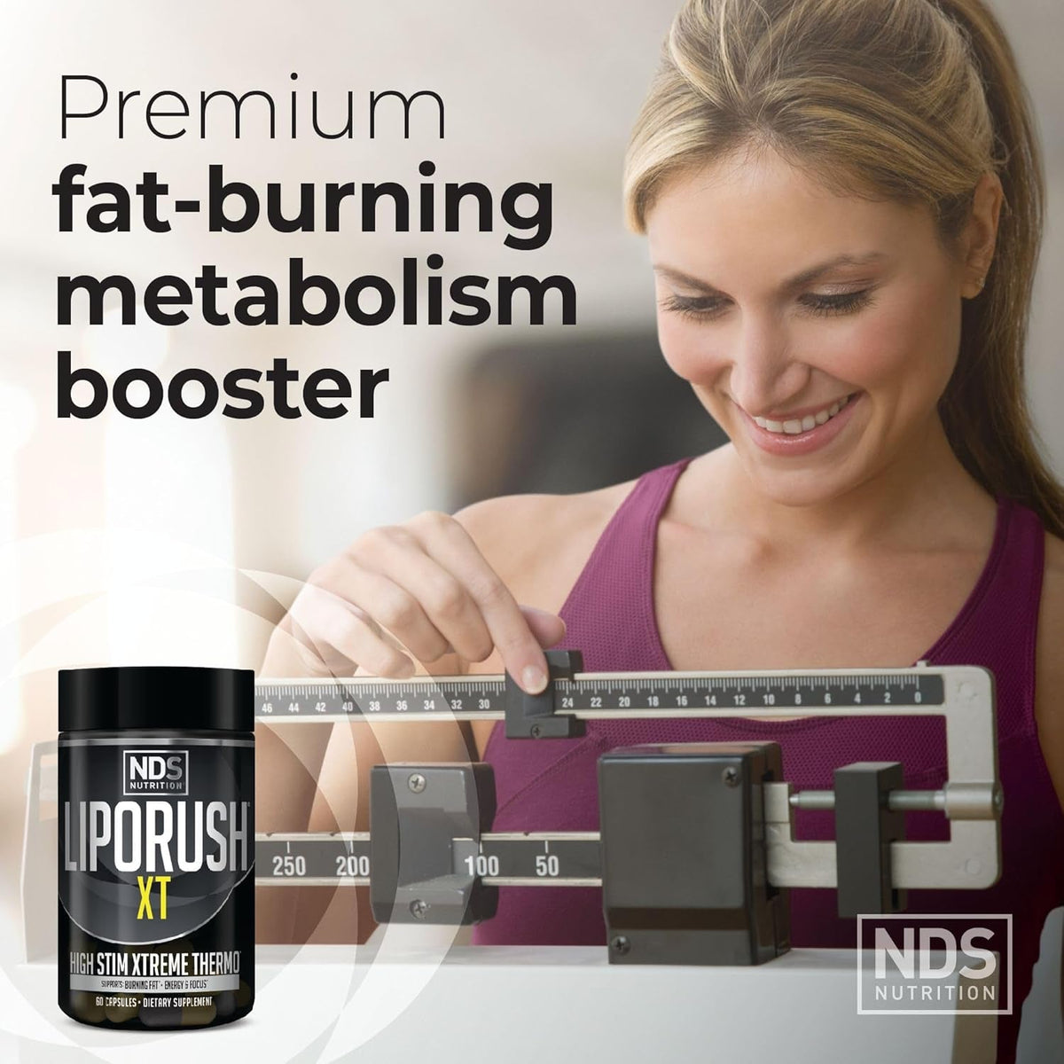 LIPORUSH NDS Nutrition XT - Super Concentrated Thermogenic with L-Carnitine & Teacrine for Shredding Fat - Supports Maximum Energy, Focus, Calorie Burning, Diuretic, Appetite Control (60 Capsules)