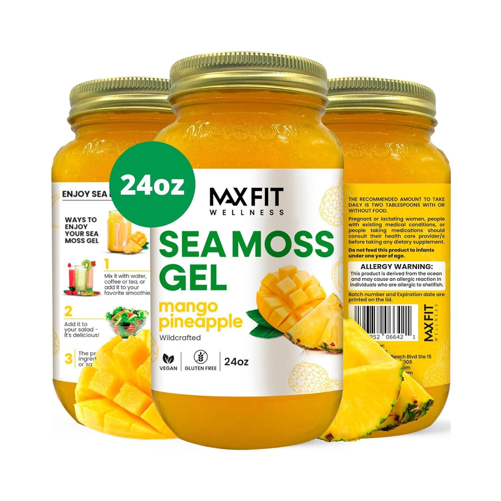 MAX FIT Sea Moss Gel Raw (12 Flavors) 24Oz Wildсrafted Gold Sea Moss Gel from Saint Lucia | 92 Vitamins and Minerals | Pure Raw+Non-Gmo | Vegan Superfood