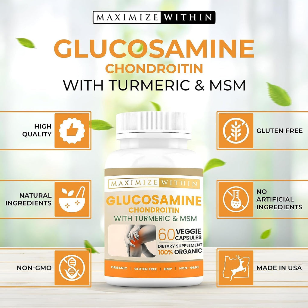 Glucosamine Chondroitin with Turmeric & MSM – Mobility & Flexibility Support – 60 Veggie Capsules