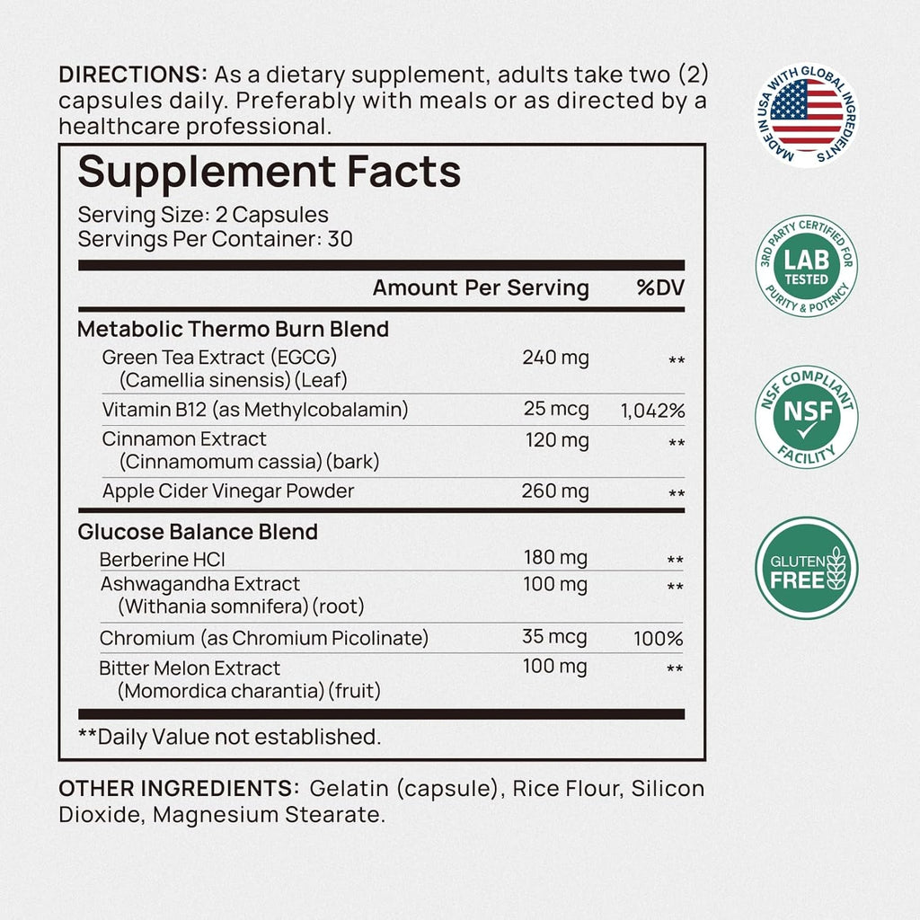 Selerb Metaburn Weight Loss Pills for Women & Men - Appetite Suppressant & Fat Burner, Metabolism Support Weight Loss Supplement with Berberine, Chromium, Green Tea & B12-60 Capsules