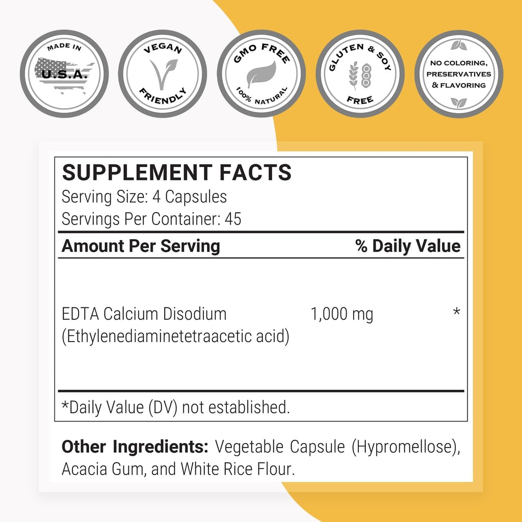 Supersmart - EDTA 1000Mg per Day - Calcium Disodium EDTA Supplement | Non-Gmo & Gluten Free - 180 Vegetarian Capsules