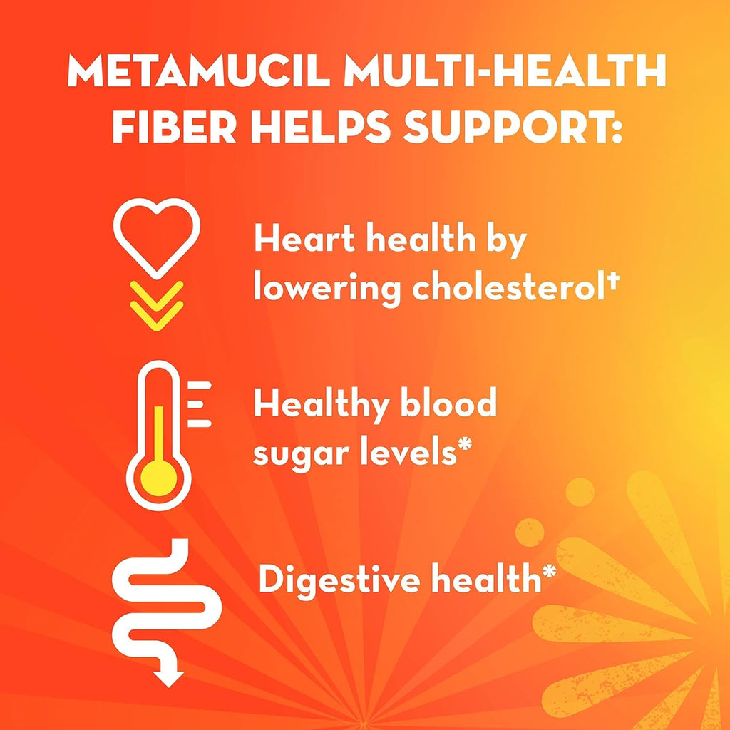 Metamucil Daily Fiber + Collagen, Psyllium Husk Powder, Plant Based Fiber Supplement, Sugar-Free with Stevia, 3-In-1 Fiber Supplement for Digestive Health, Orange Flavored, 90 Doses