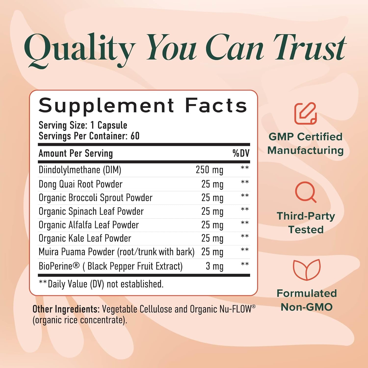 DIM Supplement for Women 250 Mg | Estrogen & Hormone Balance | Menopause, Hot Flashes & Night Sweats Support | DIM Complex Estrogen Supplement for Women | with Bioperine | Gluten-Free | 60 Ct