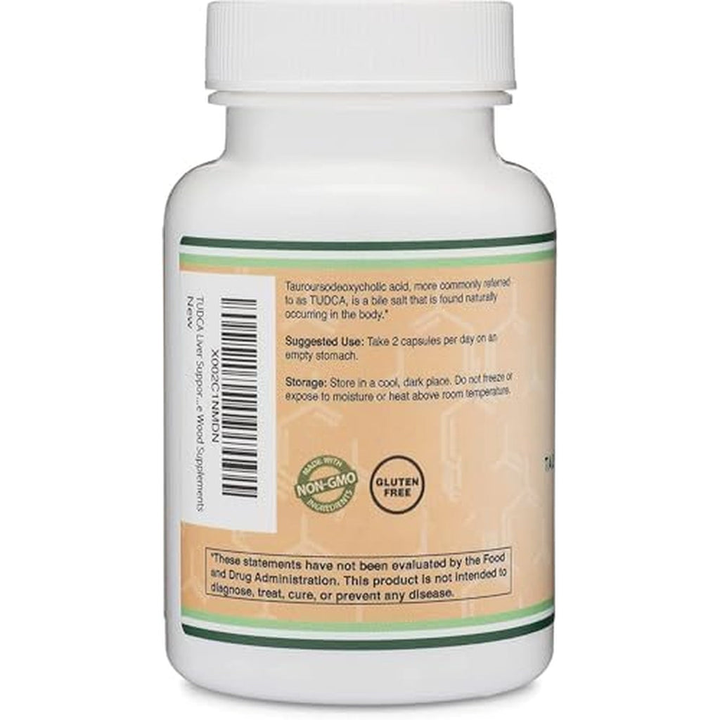 TUDCA Bile Salts Liver Support Supplement, 500Mg Servings, Liver and Gallbladder Cleanse Supplement (60 Capsules, 250Mg) Genuine Bile Acid TUDCA with Strong Bitter Taste by Double Wood