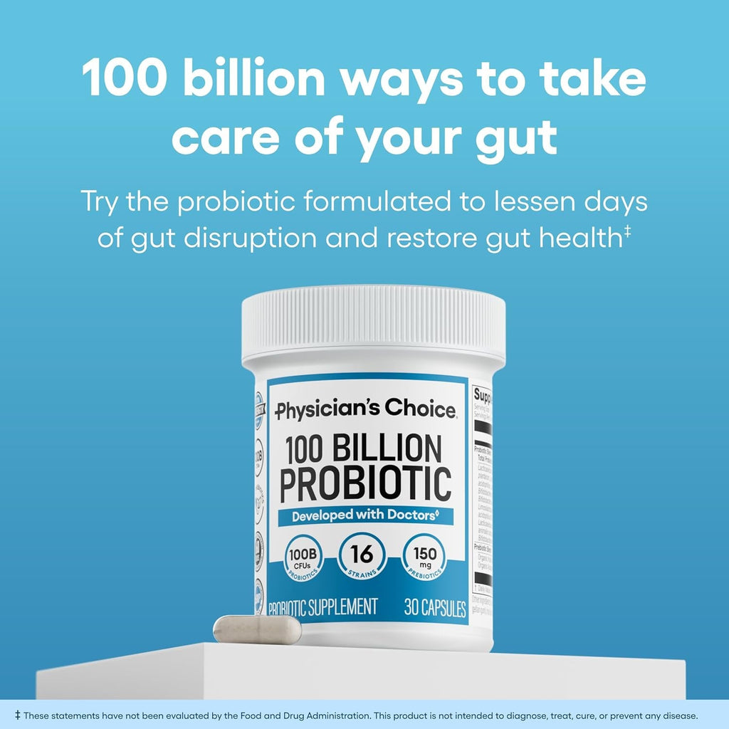 Physician'S CHOICE 100 Billion Advanced Probiotic - 16 Strains + Organic Prebiotics - Digestive & Gut Health - Supports Occasional Constipation, Diarrhea, Gas & Bloating - Probiotics for Women & Men