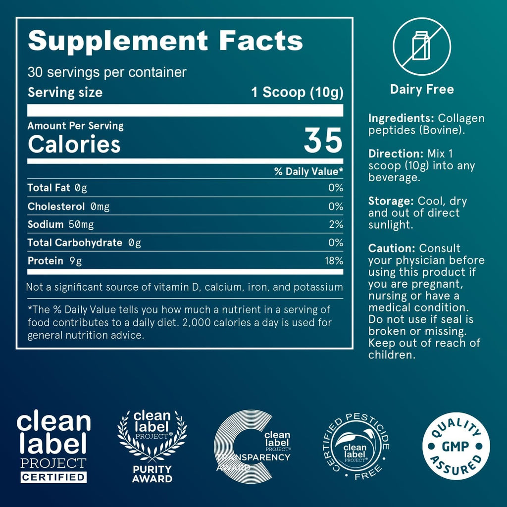 Puori Pure Collagen Peptides Powder, Unflavored - 10G of Grass-Fed Hydrolyzed Bovine Collagen Supports Skin Health, Hair & Nail Strength, Joint Pain & Mobility Support - 30 Servings