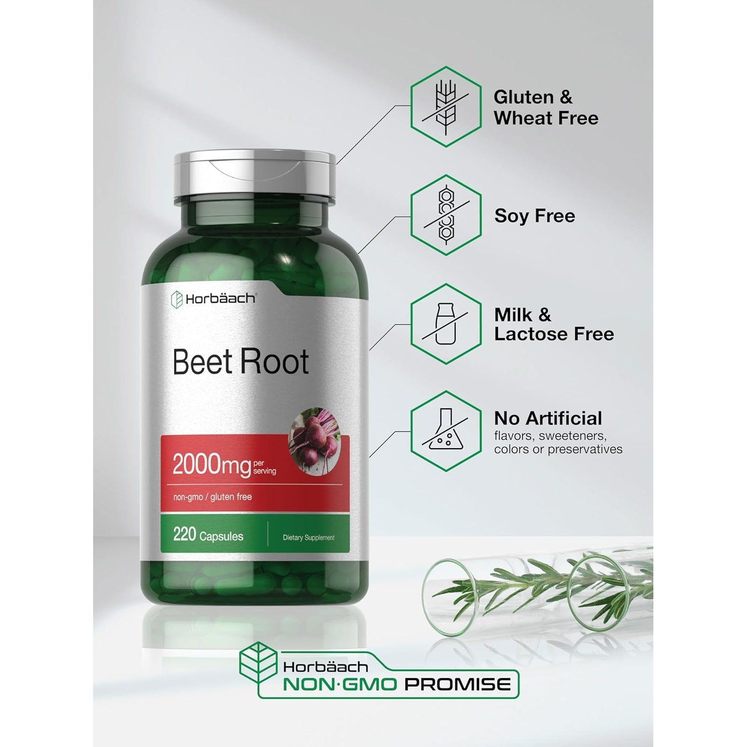 Horbäach Beet Root Powder Capsules | 220 Pills | Herbal Extract | Non-Gmo, Gluten Free Supplement