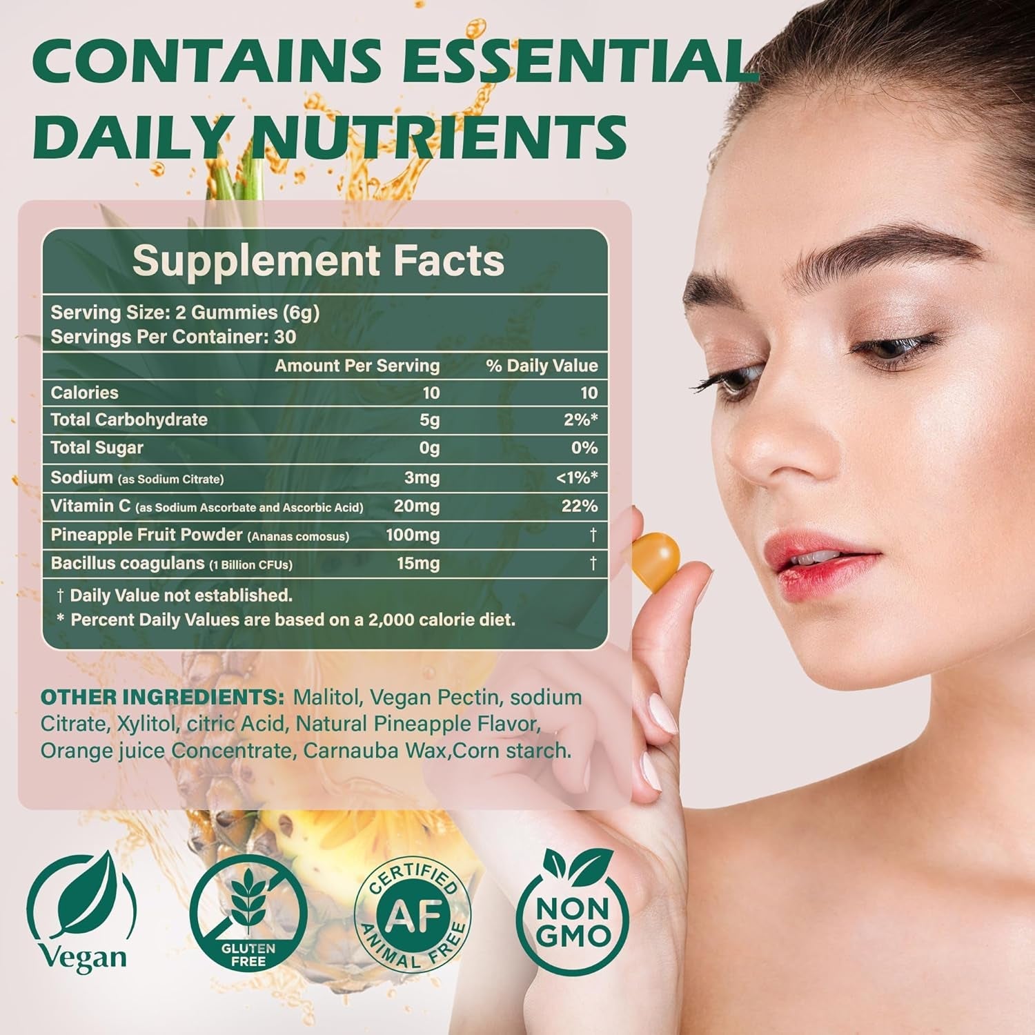 Premium Feminine Balance Gummies for Women - Ph Balance & Wellness Support with Hawaiian Pineapple, Vegan Gluten-Free Supplement - 60 Count