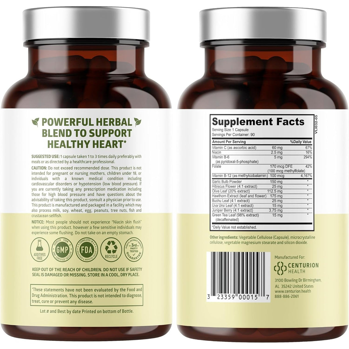 N1N Premium Blood Pressure Support with Hawthorn and Hibiscus, Natural Supplement to Support Blood Flow Health, 90 Caps