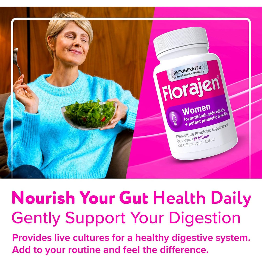 Florajen Women’S Vaginal Probiotic - Gut Health, Vaginal Ph Balance, & Constipation Relief - Multi-Strain Formula with Lactobacillus - Refrigerated for Potency - 60 Capsules