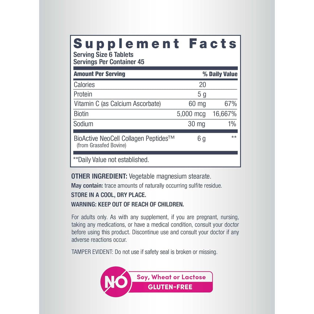 Neocell Collagen Peptides Pills | 270 Caplets | with Vitamin C and Biotin | Grass Fed Bovine | Hair, Skin, & Nails | for Women and Men
