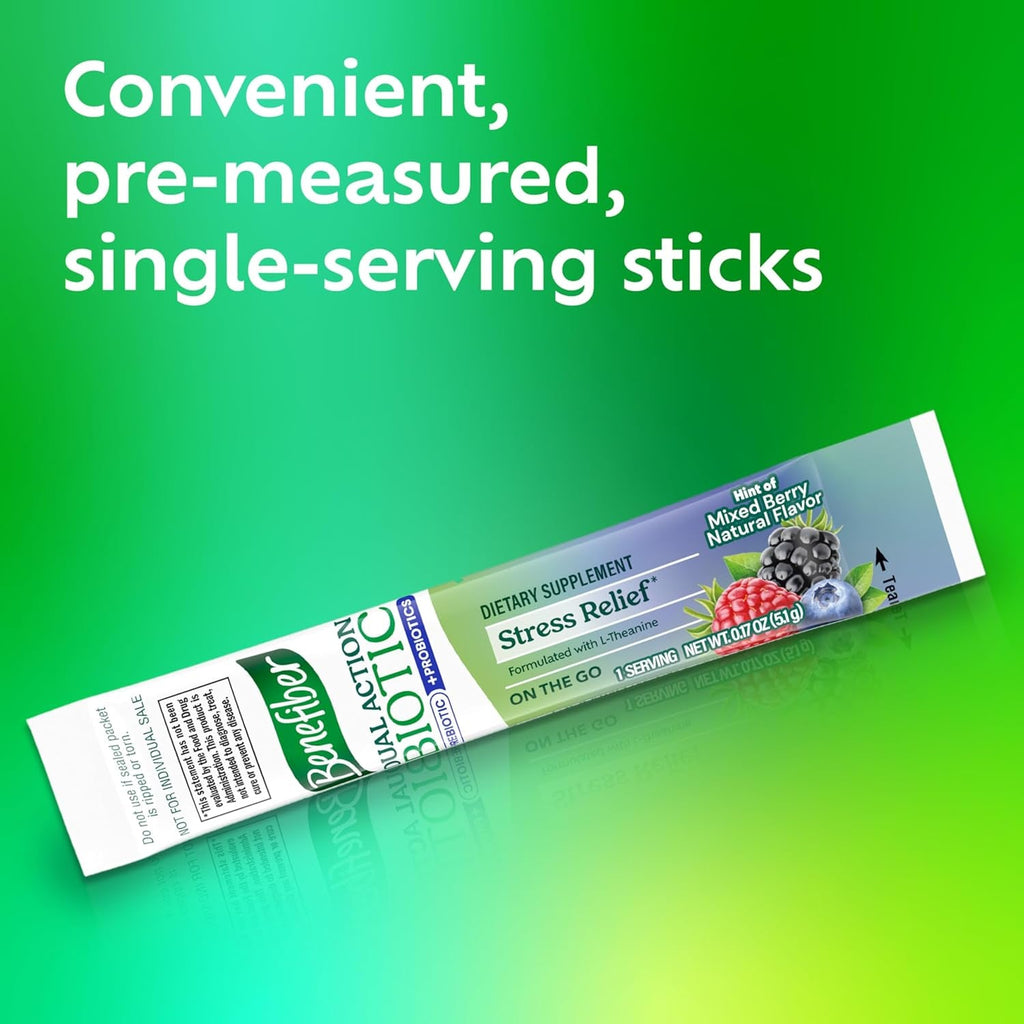 Benefiber Dual Action Biotic plus Stress Relief, 18 Count Stick Packs