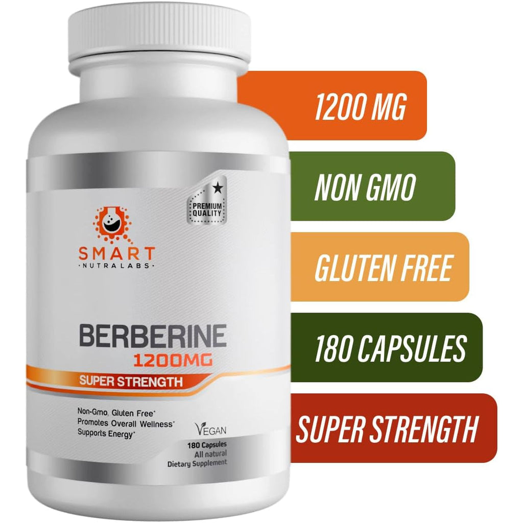 Smart Nutra Labs Premium Berberine HCL 1200Mg- 180 Vegan Capsules, 100% Pure Berberine Supplement- Non-Gmo, Gluten Free