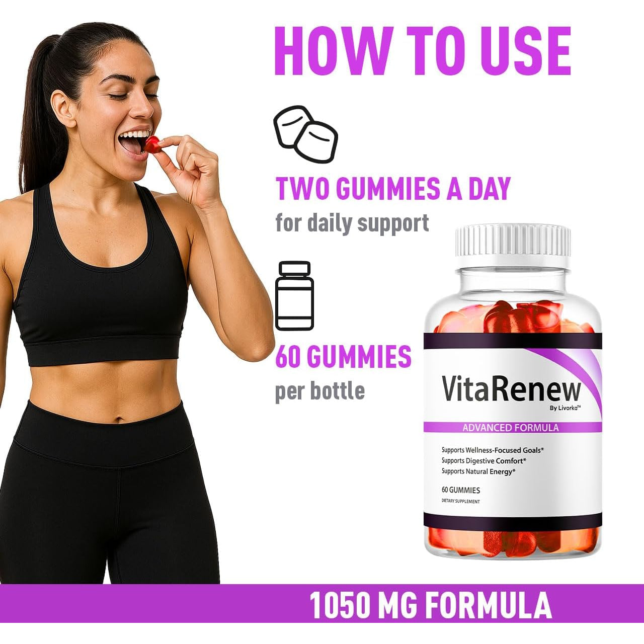 Vitarenew Gummies - Original Vitarenew Advanced 1050MG Formula - Maximum Strength, Supplement Gummy Official Formula Vita Renew All Natural Overall Wellness Support, 60 Gummies for 1 Month