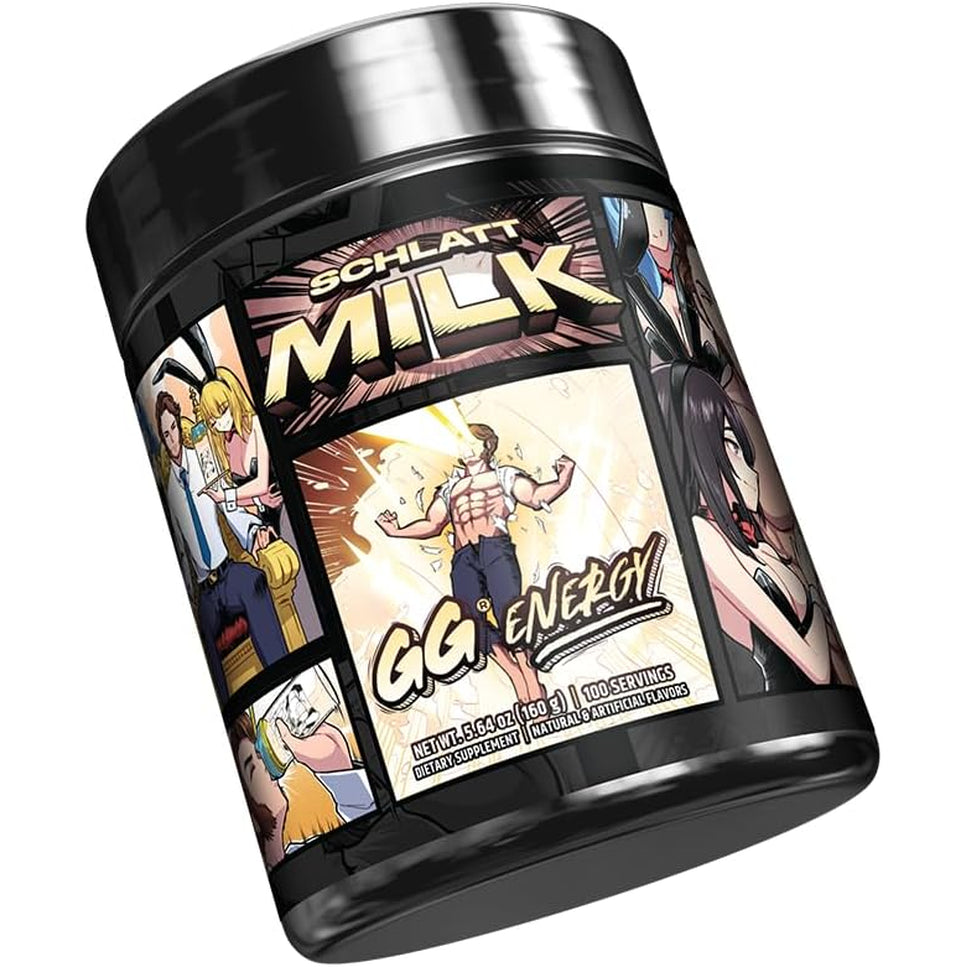 Gamer Supps GG Energy - Schlatt Milk by Jschlatt (100 Servings) - Keto Friendly Gaming Energy and Nootropic Blend, Sugar Free + Caffeine + Vitamins + Immune Support, Powder Drink