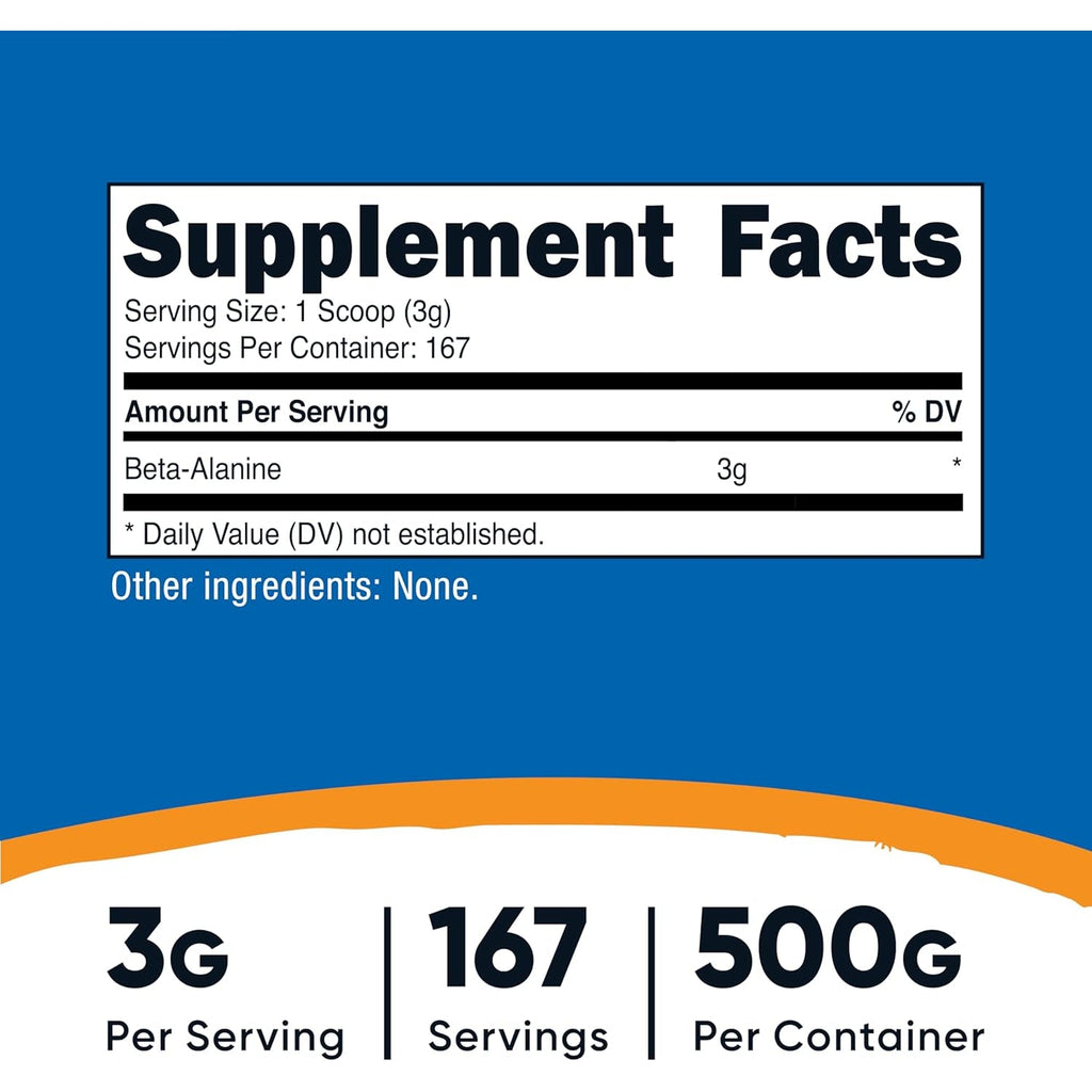 Nutricost Beta Alanine Powder 500 Grams (1.1Lbs) - Pure Beta Alanine, Gluten Free & Non-Gmo