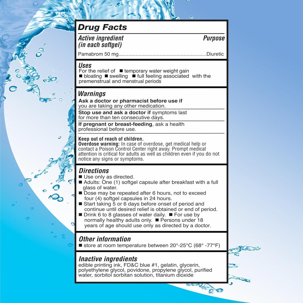RIGHT REMEDIES Maximum Strength Caffeine-Free Diuretic Softgels, (120 Softgels), Pamabrom 50Mg, Helps Relieve Heaviness Due to Water Weight Gain