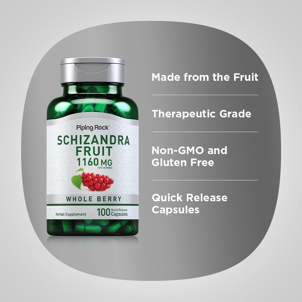 Piping Rock Schizandra Berry Fruit Capsules 1160Mg | 100 Count | Non-Gmo, Gluten Free Supplement