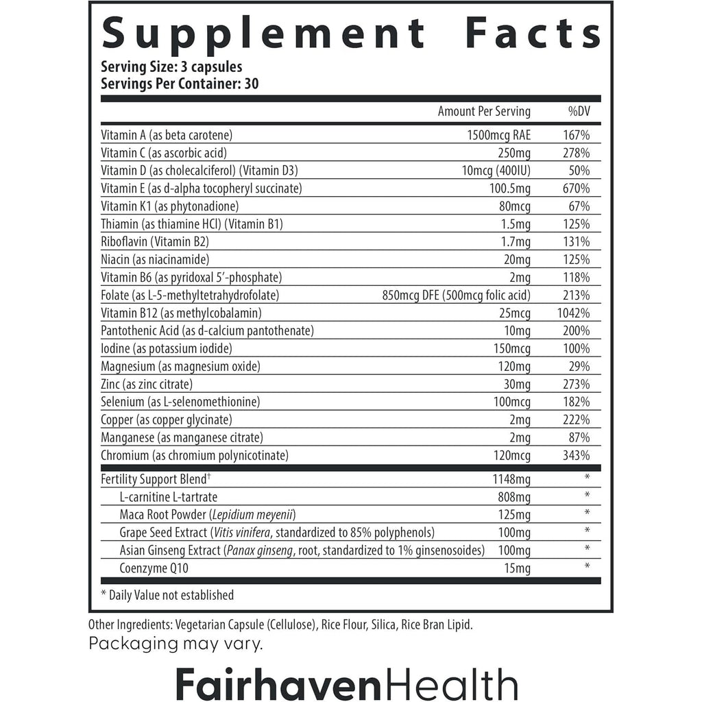 Fairhaven Health Fertilaid for Men | Male Fertility Supplement for Count and Motility | Pre-Conception Support with L-Carnitine, Coq10, Maca and Zinc | 90 Capsules | 1 Month Supply
