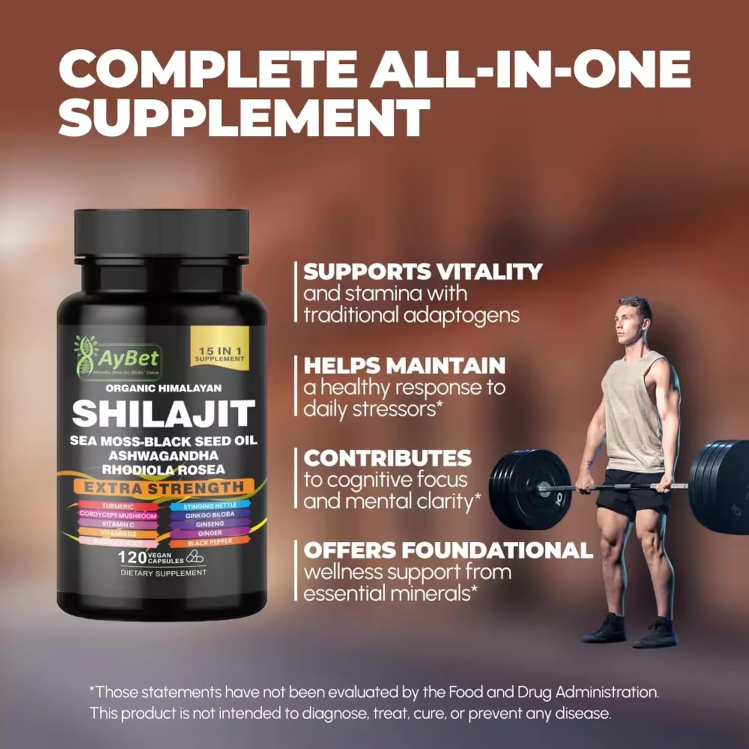 Shilajit for Men and Women-Organic Himalayan Shilajit Capsules with Sea Moss, Black Seed Oil, Ashwagandha, Rhodiola Rosea, Burdock, Cordyceps Mushroom, Ginseng, Turmeric, Ginger, 120 Capsules