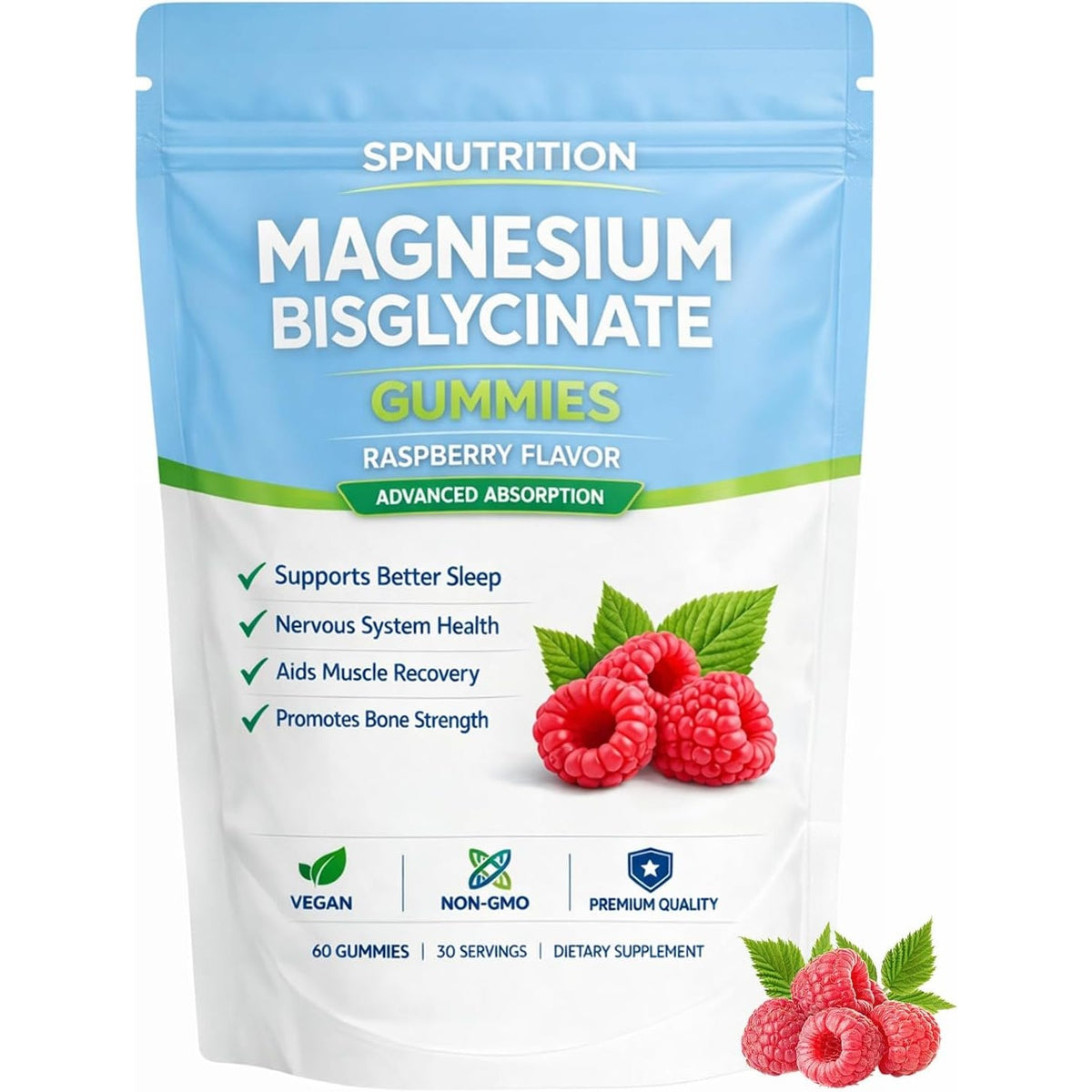 BELANO Spnutrition Magnesium Bisglycinate Gummies, 400Mg per Serving, with Magnesium Bisglycinate Chelate, Sea Salt, Raspberry Fruit Powder, Strengthen Bones, Everyday Wellness, 60 Gummies