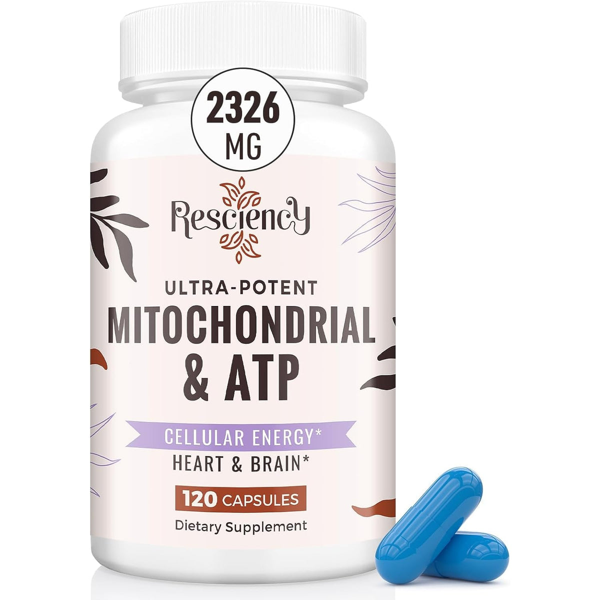 Resciency 2326 MG Mitochondrial Supplements with ATP, Vitamins, Coq10 & PQQ, More Effective than Creatine HMB & Nitric Oxide, Energy, Endurance, Strength, Recovery & Muscle, Organic, 120 Capsules