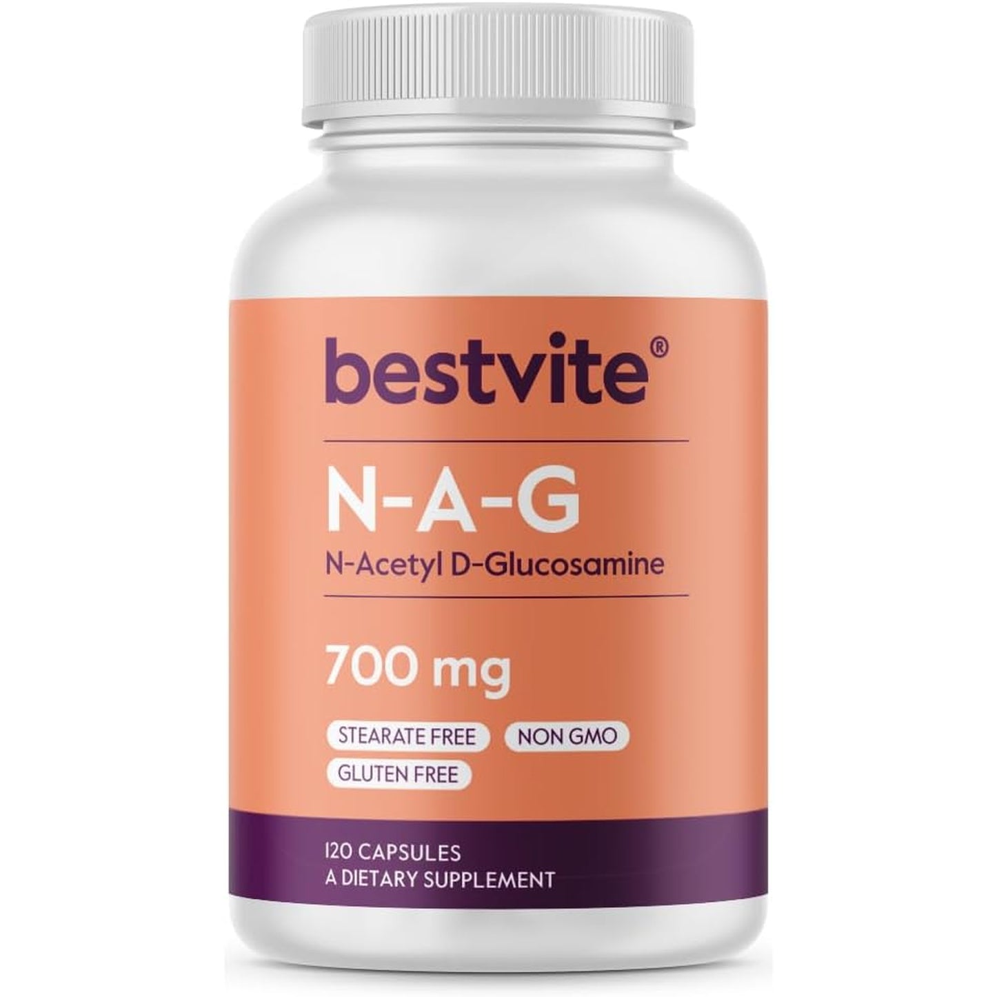 BESTVITE N-Acetyl Glucosamine (N-A-G) 700Mg (120 Capsules) - No Stearates - Non GMO - Gluten Free