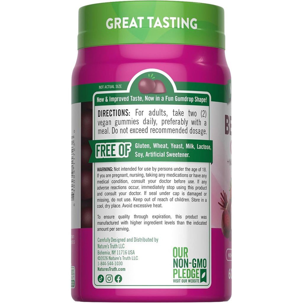 Nature'S Truth Beet Root Gummies | 60 Count | Superfood | with Black Pepper | Strawberry Flavor | Vegan, Non-Gmo & Gluten Free Supplement