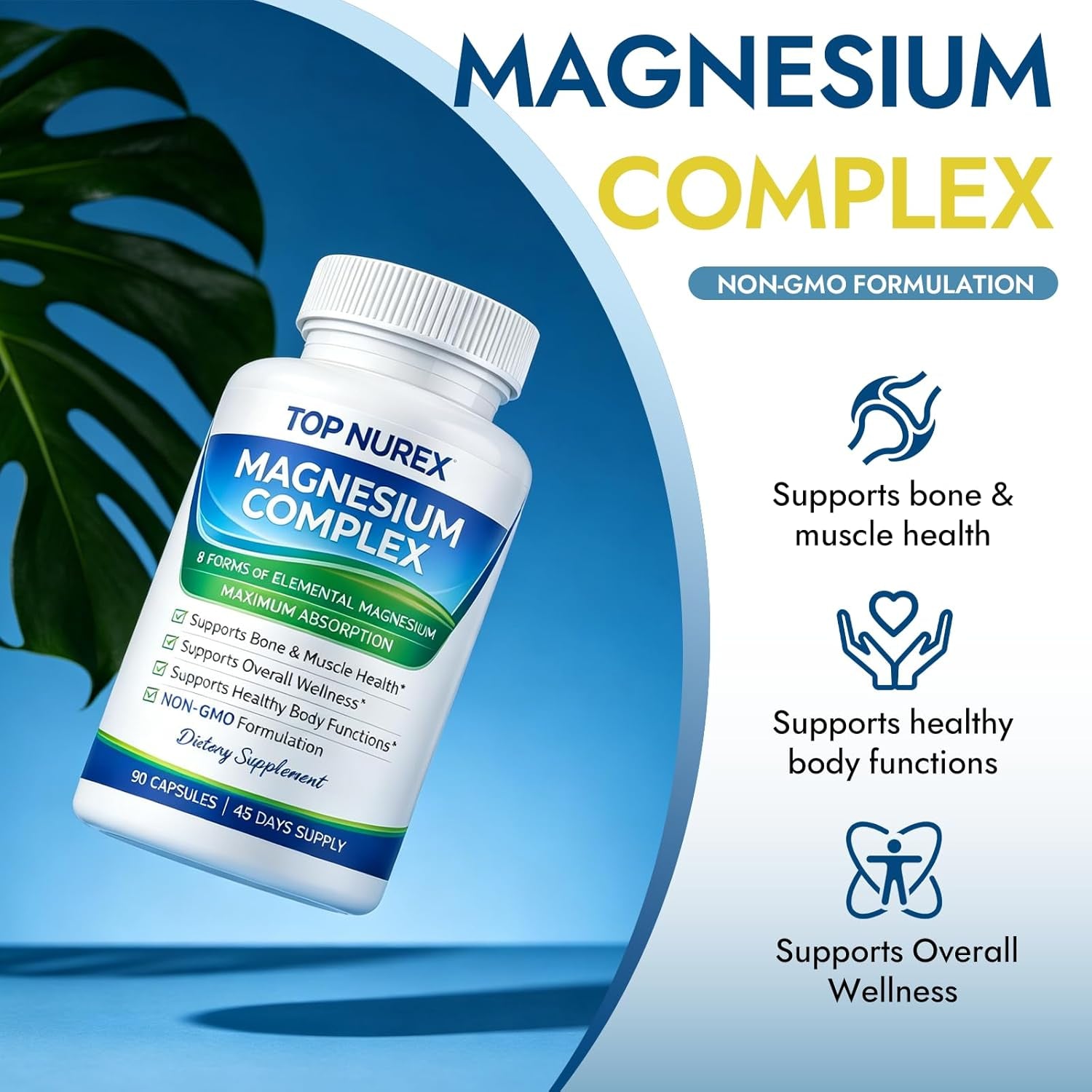 Magnesium Complex 1000 Mg, 8-Source Magnesium Blend with Glycinate, Citrate, Malate & Taurate, Vegan Formula, Non-Gmo, 90 Capsules