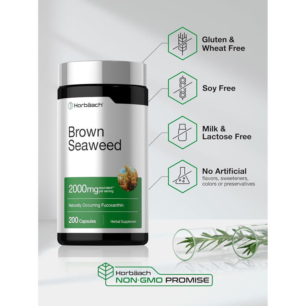 Horbäach Brown Seaweed Extract Capsules | 200 Pills | Fucoxanthin Supplement | Non-Gmo, Gluten Free