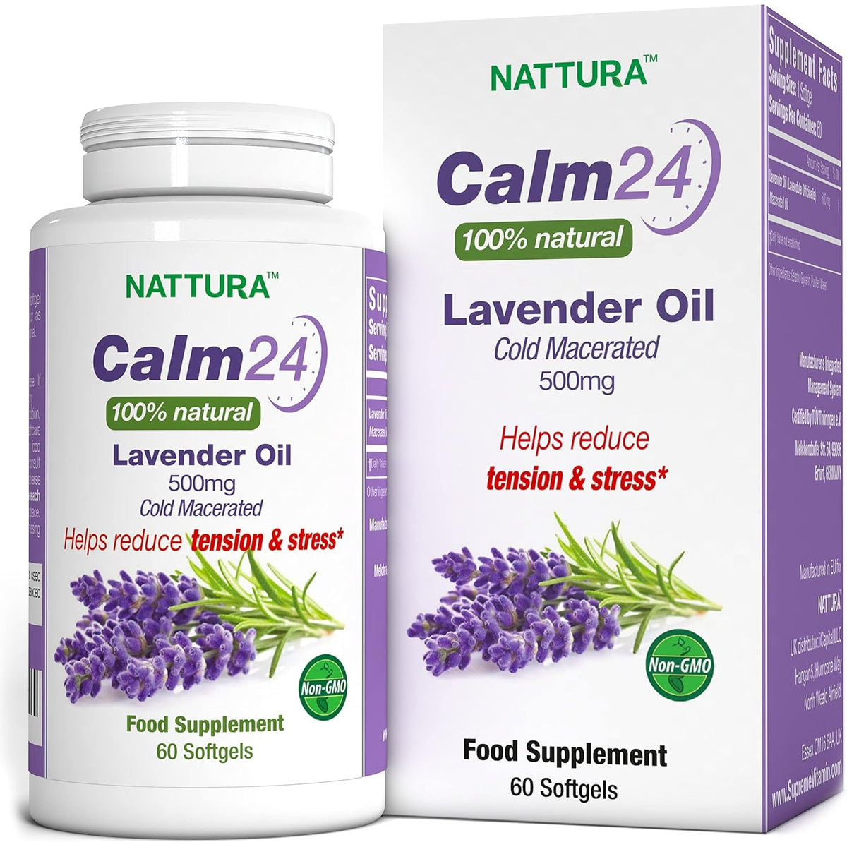 Nattura Calm Aid Lavender Oil Pills - 500Mg - 60 Softgels - 100% Natural, Helps Reduce Stress, Calming for Body & Mind, Non-Gmo, Certified Kosher