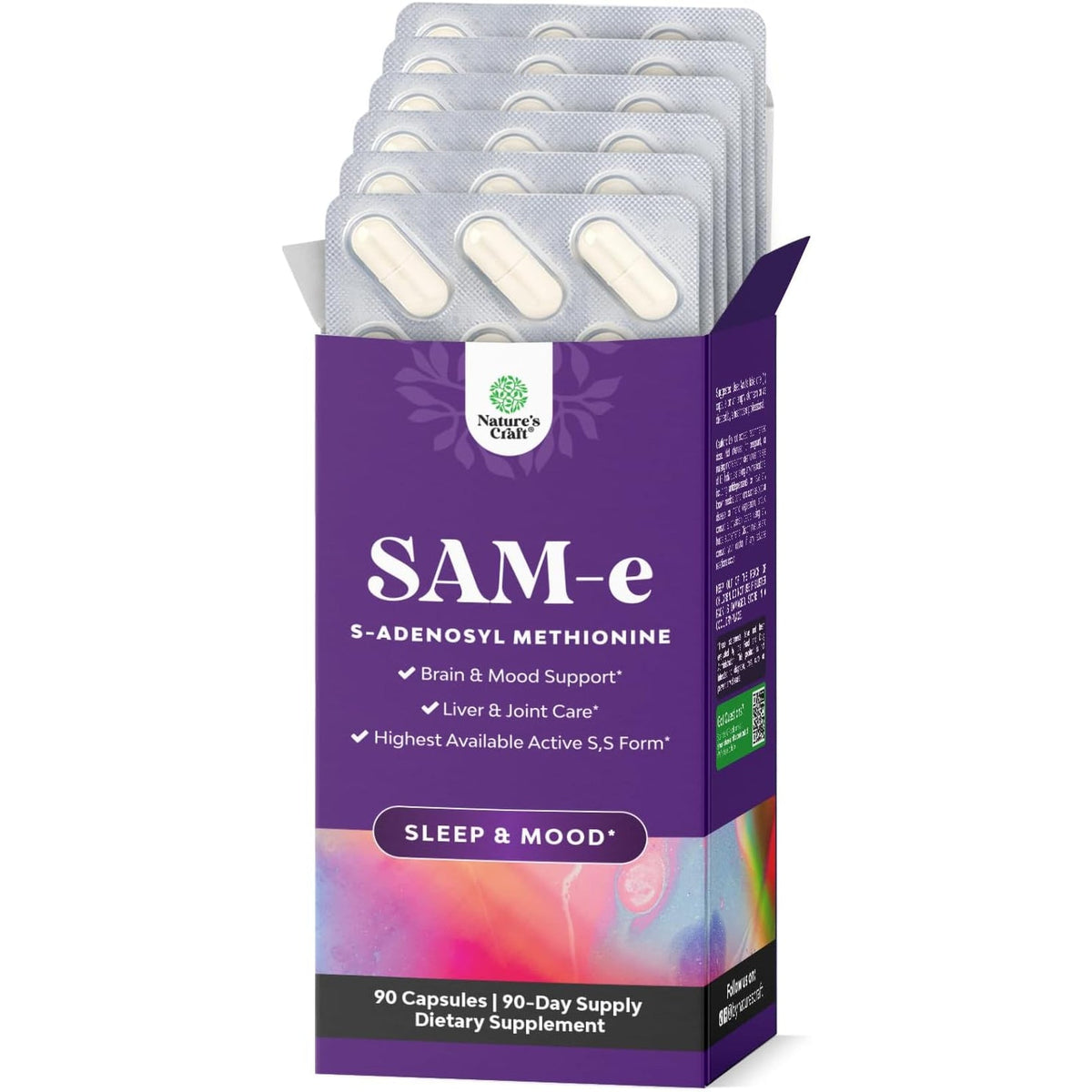 Pure SAM E Supplement 150Mg - Nootropic Same 150Mg per Serving for Memory & Brain Support Joint & Liver Health - Natural S-Adenosylmethionine for Mood Balance - 90 Count