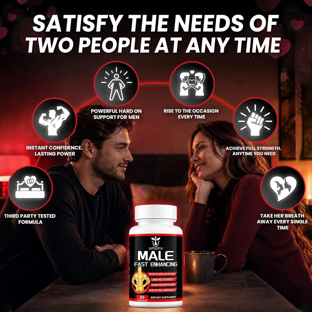 Umanu Fast-Acting Male Enhancing Supplement – Boost Blood Flow, Gain Drive, Size (Length + Girth), Increase Stamina – Made with Maca, Epimedium & Other Natural Ingredients – 3Rd Party Tested