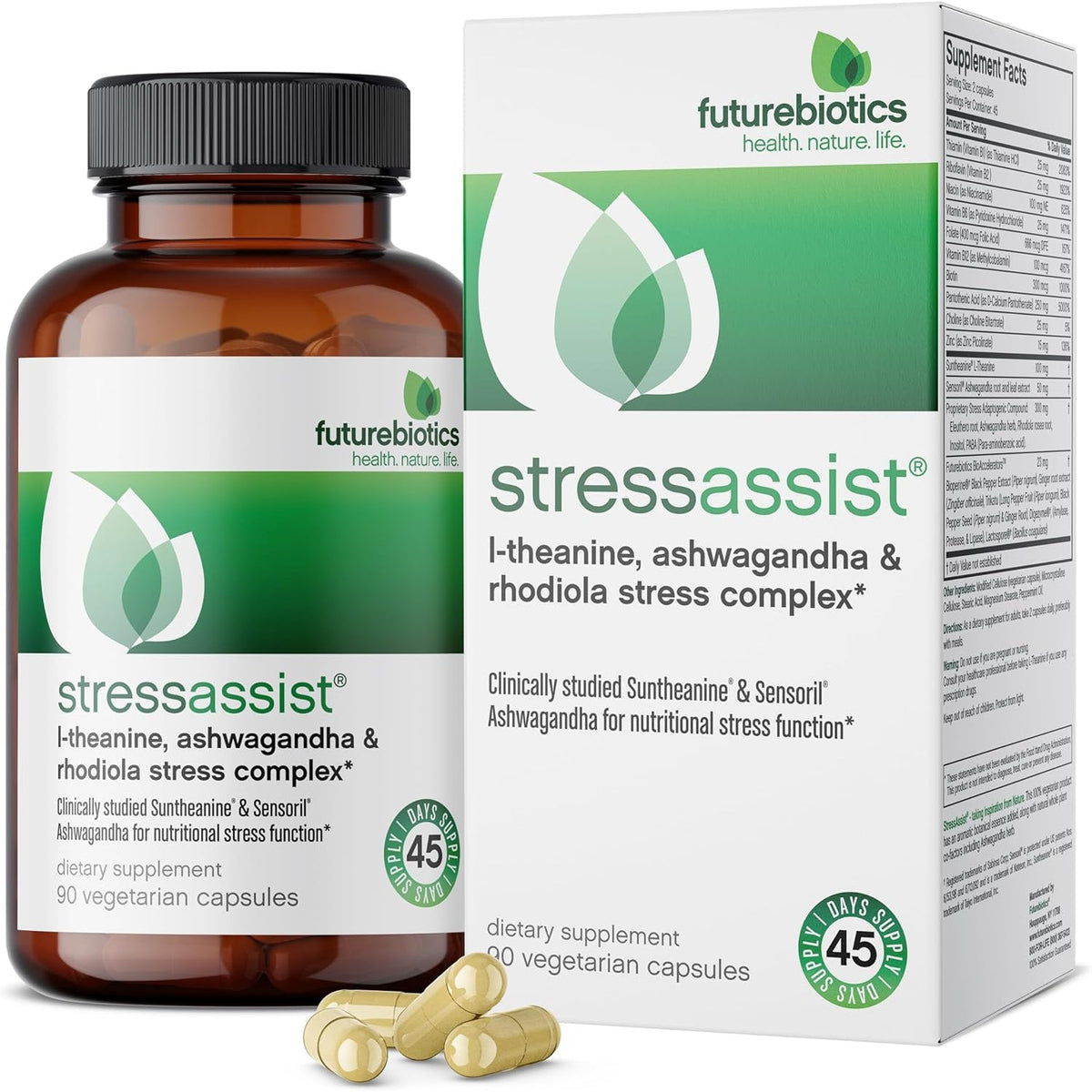 Futurebiotics Stressassist L-Theanine Ashwagandha and Rhodiola Rosea Stress Complex - Natural Nutritional Stress Function, 90 Vegetarian Capsules