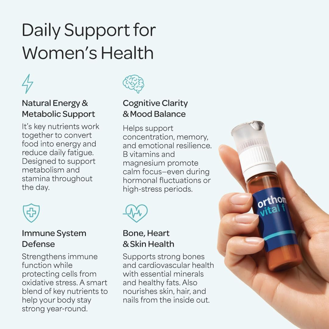 Orthomol Vital F – Daily Multivitamin for Women, Vitamins A, B, C, D, E, K, Folic Acid, Magnesium & Omega-3, Supports Energy, Vitality, & Immune Health, 30-Day Supply, Liquid + Capsule Supplement