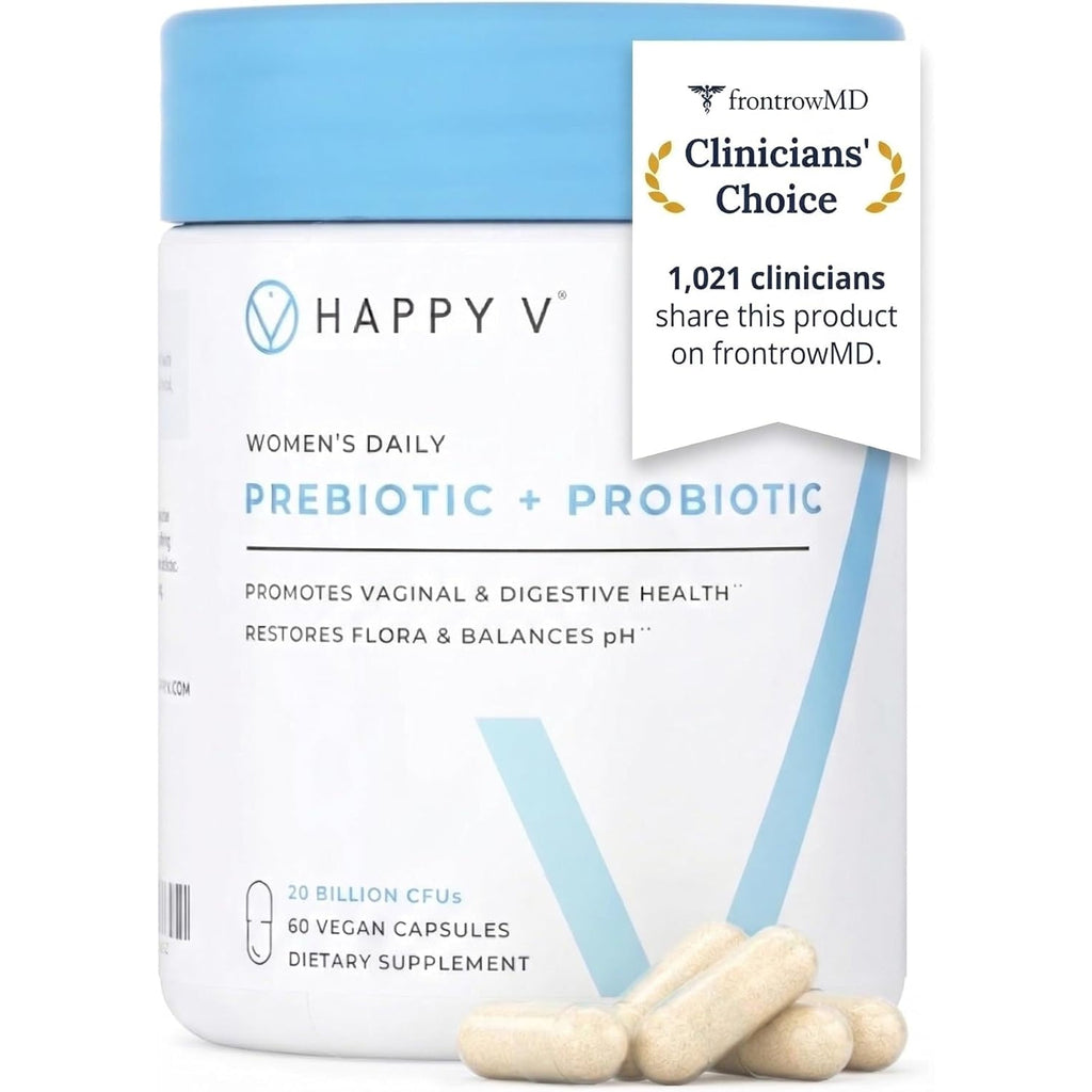 Happy V Dr. Formulated Vaginal Probiotics for Women Odor & Itch Support, Urinary & Gut Health, Ph Balance | Womens Daily Probiotic with Patented Prebiotics & Lactobacillus for Feminine Wellness