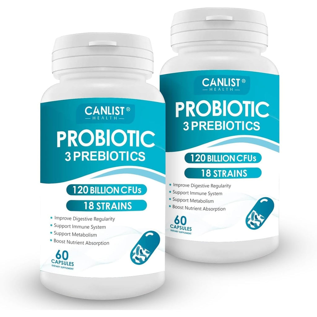 CANLIST Probiotics 120 Billion Cfus 18 Strains, 3 Prebiotics & Digestive Enzymes for Men Women,Digestive & Immune Support,Shelf Stable Non-Gmo 120 Capsules