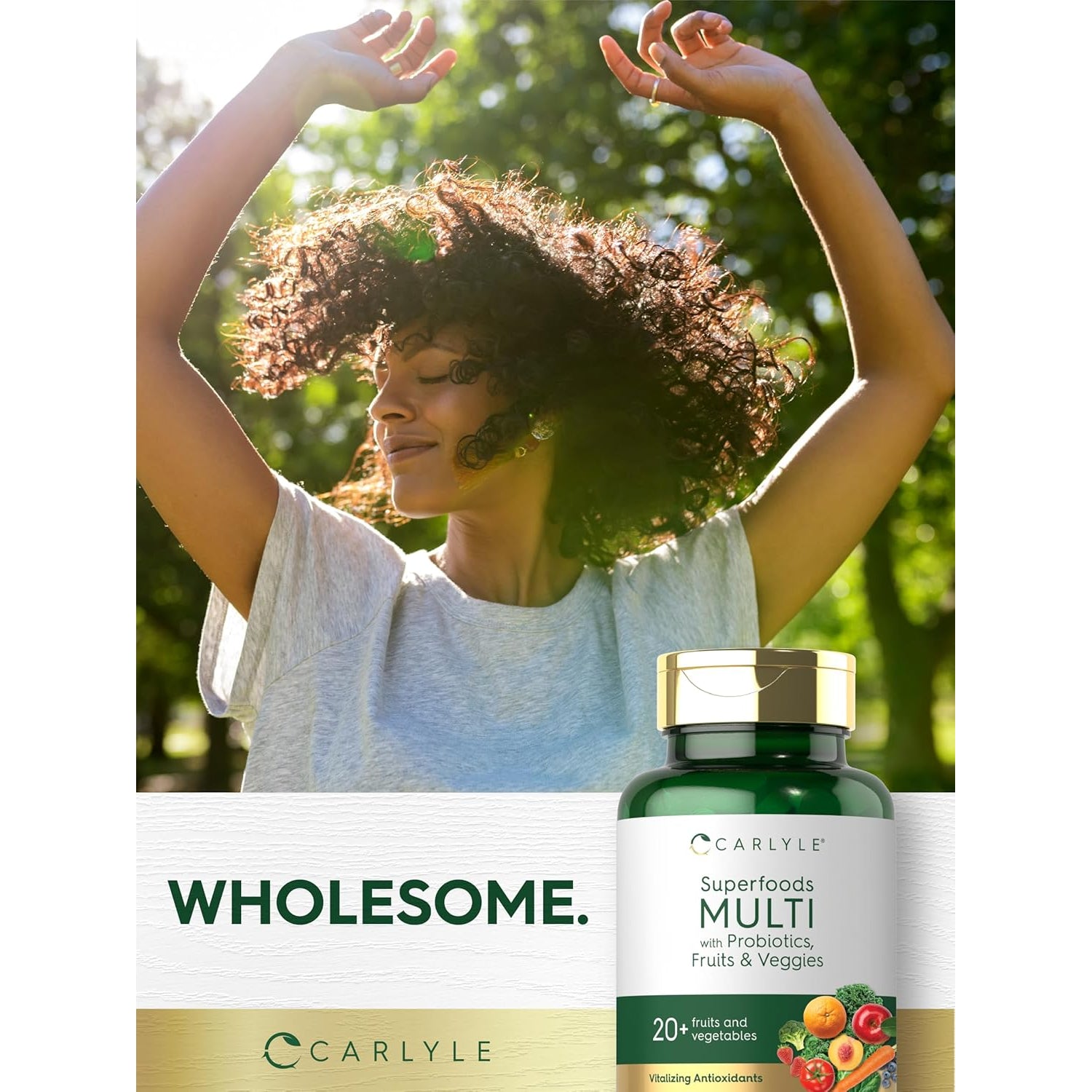 Carlyle Fruits and Veggies Supplement | 120 Count | Superfood Multivitamin with Probiotics | Made with 20 Fruits and Vegetables | Non-Gmo & Gluten Free