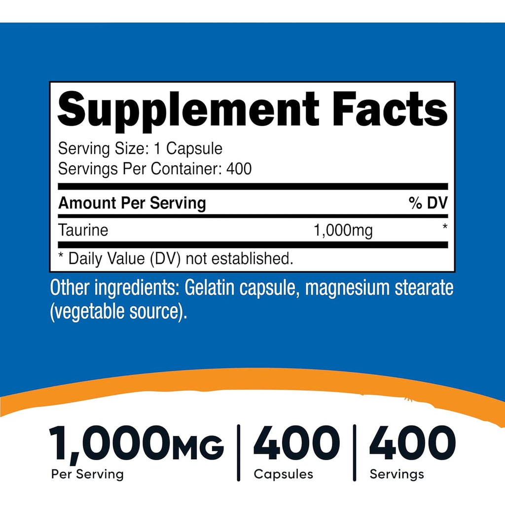 Nutricost Taurine 1000Mg, 400 Capsules