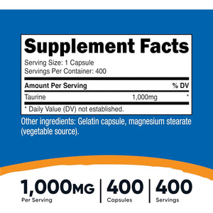 Nutricost Taurine 1000Mg, 400 Capsules