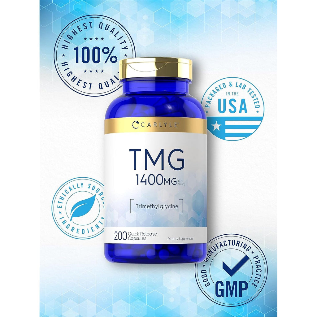 Carlyle TMG Supplement | 1400Mg | 200 Trimethylglycine Quick Release Capsules | Non-Gmo & Gluten Free