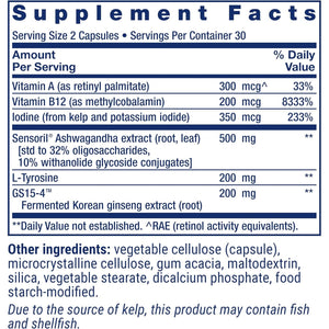 Life Extension Thyroid Support Complex - Thyroid Health Support Supplement with Vitamins A, B, Iodine, Magnesium, L-Tyrosine, Ashwagandha & Ginseng for Energy – Non-Gmo, Gluten-Free - 60 Capsules