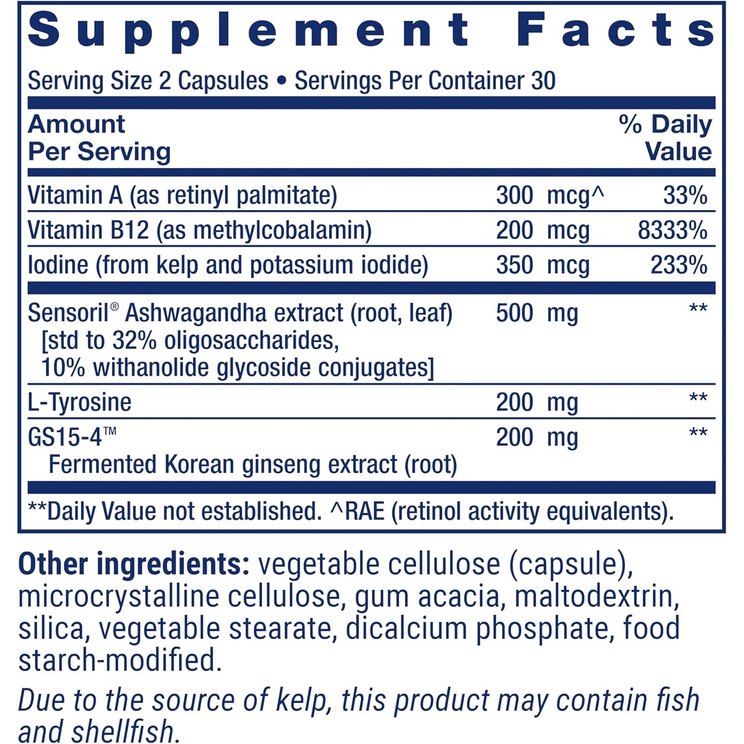 Life Extension Thyroid Support Complex - Thyroid Health Support Supplement with Vitamins A, B, Iodine, Magnesium, L-Tyrosine, Ashwagandha & Ginseng for Energy – Non-Gmo, Gluten-Free - 60 Capsules