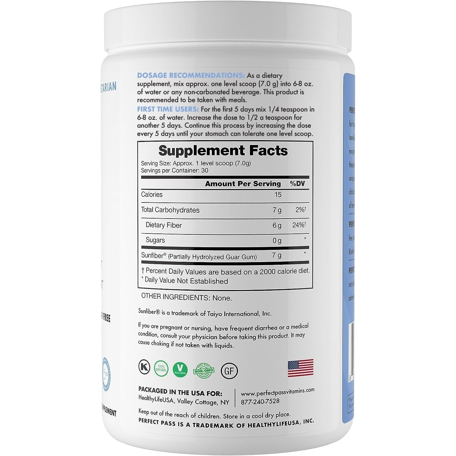 PERFECT PASS Prebiotic PHGG Partially Hydrolyzed Guar Gum 210G Powder - 100% Natural Gluten Free Non GMO - Certified Kosher Vegetarian Sugar Free
