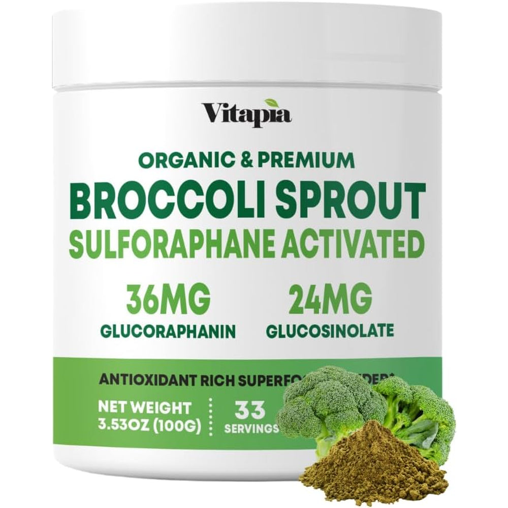 Vitapia Organic Broccoli Sprout Powder for Sulforaphane, Antioxidant, Brain, Skin, Heart Health Support - 100G Powder Supplement & 33 Day Supply - Non-Gmo, Gluten-Free, Vegan-Friendly