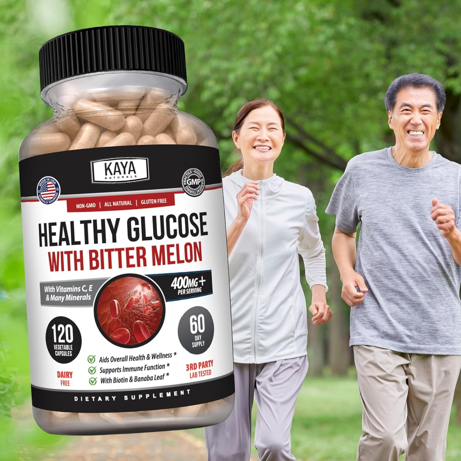Kaya Naturals Healthy Gluco with Bittermelon Supplement | Support Healthy Levels and Function, 20 Herbs Vitamins and Minerals, Alpha Lipoic Acide, Cinnamon, Vitamin C & E, Non-Gmo (120 Count)