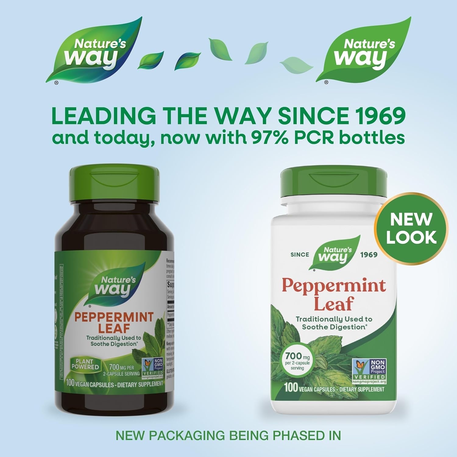 Nature'S Way Peppermint Leaf, Traditionally Used to Soothe Digestion*, 700 Mg per 2-Capsule Serving, Peppermint Supplement, Non-Gmo Project Verified, 100 Vegan Capsules (Packaging May Vary)